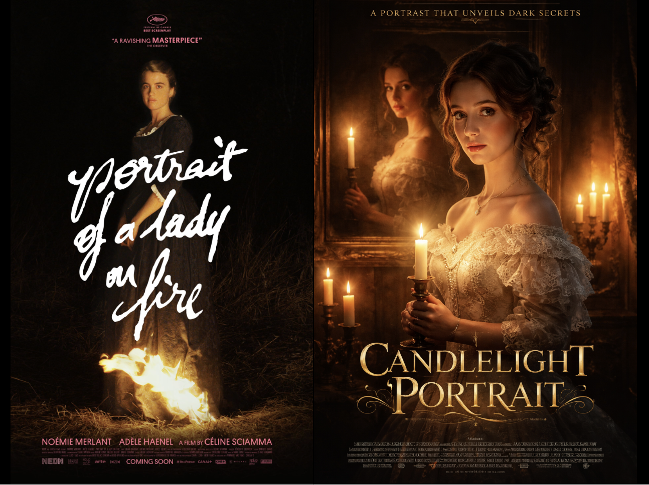Comparison of Portrait of a Lady on Fire original and generated versions